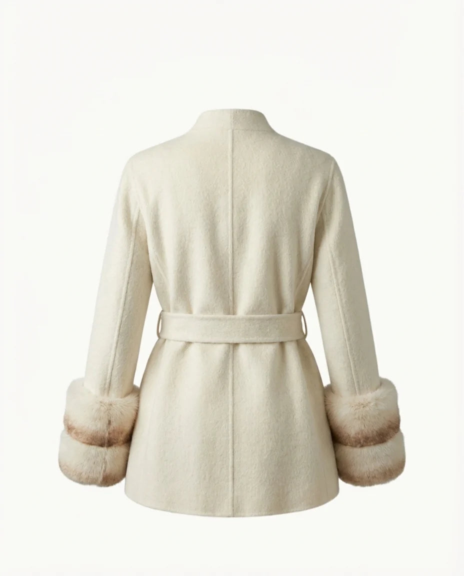 Odele Fur-Cuff Jacket - Pale Ivory