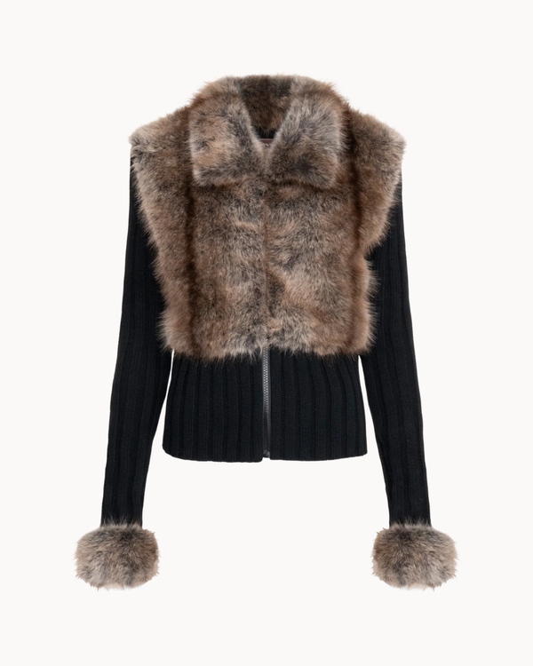Ivory Fur Cardigan - Black