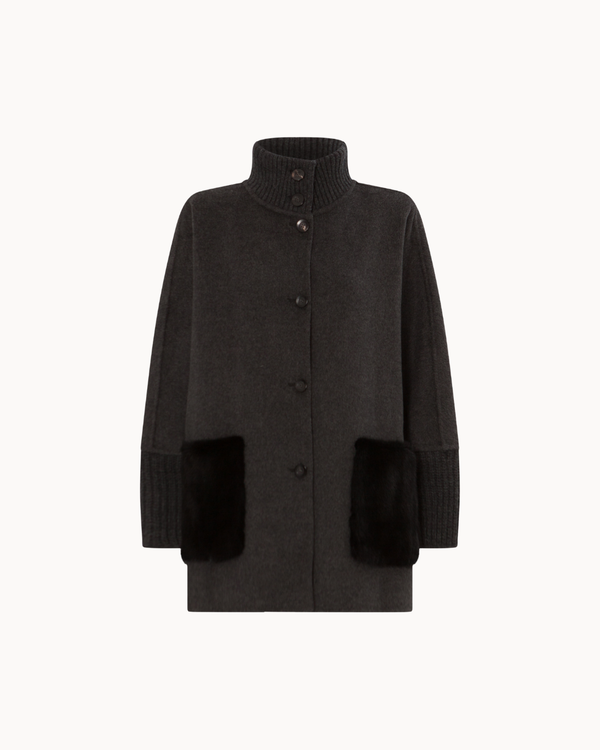 The Reem Mink Cashmere Coat - Charcoal