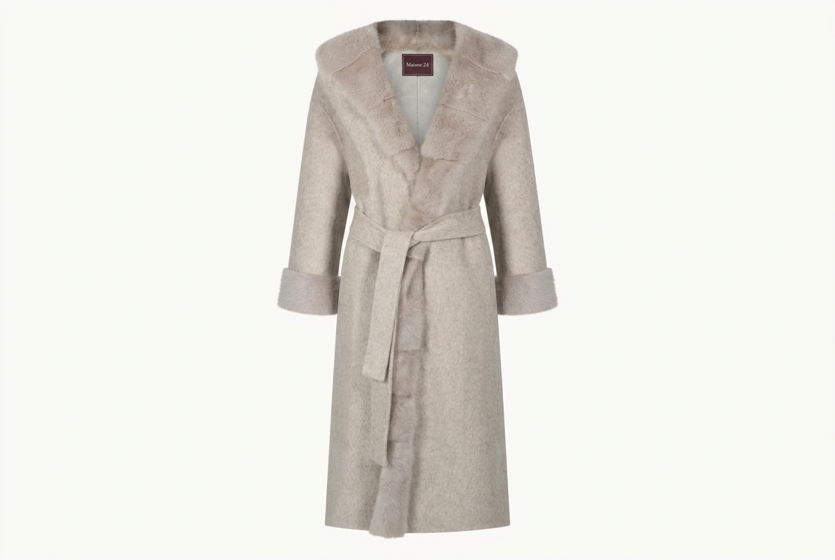 Isabella Mink Fur Wrap Coat - Stone