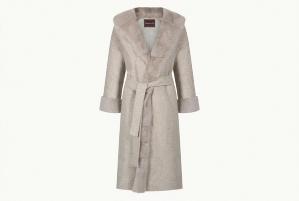 Isabella Mink Fur Wrap Coat - Stone