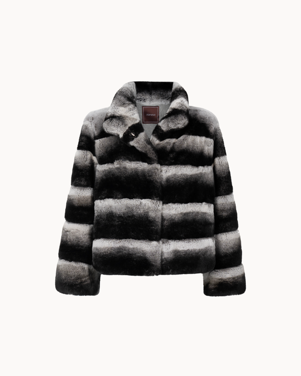 Sasha Genuine Rex Rabbit Fur Jacket - Frosted Onyx