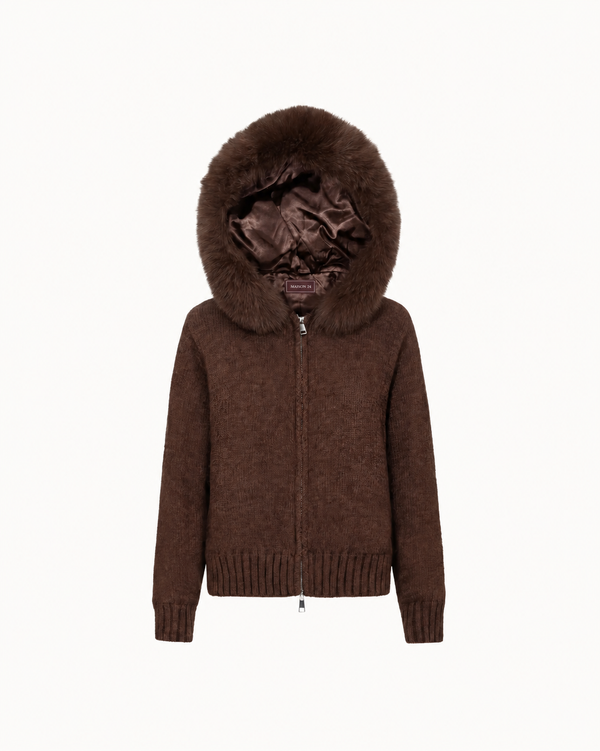 Fur Jacket Satin - Dark Brown
