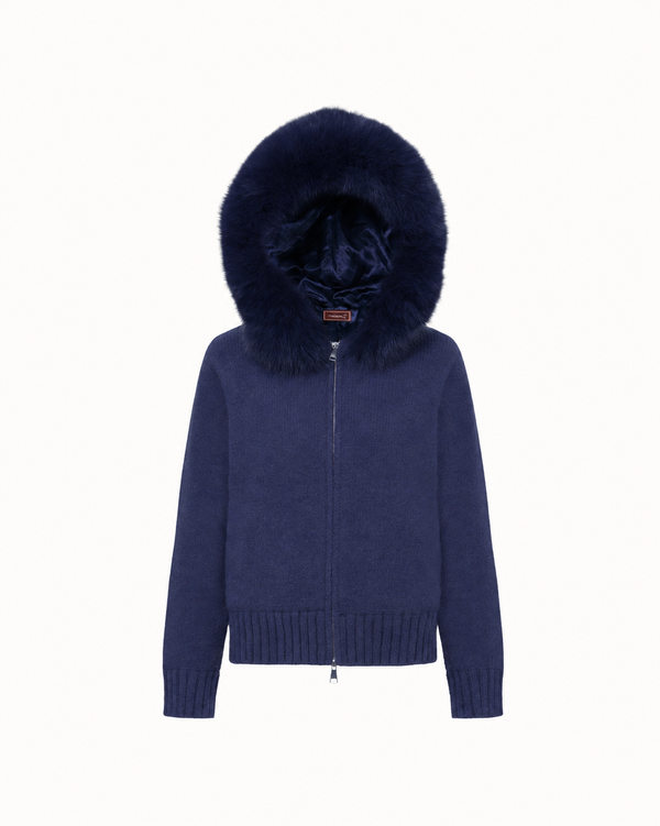 Fur Jacket Satin - Navy Blue