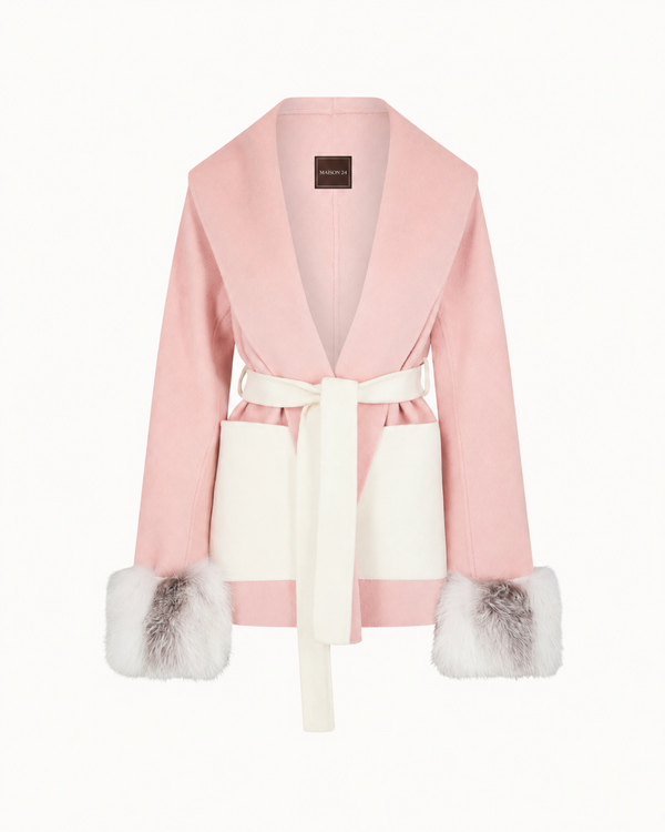 Belted Fur Cuff Coat – Powder Rose