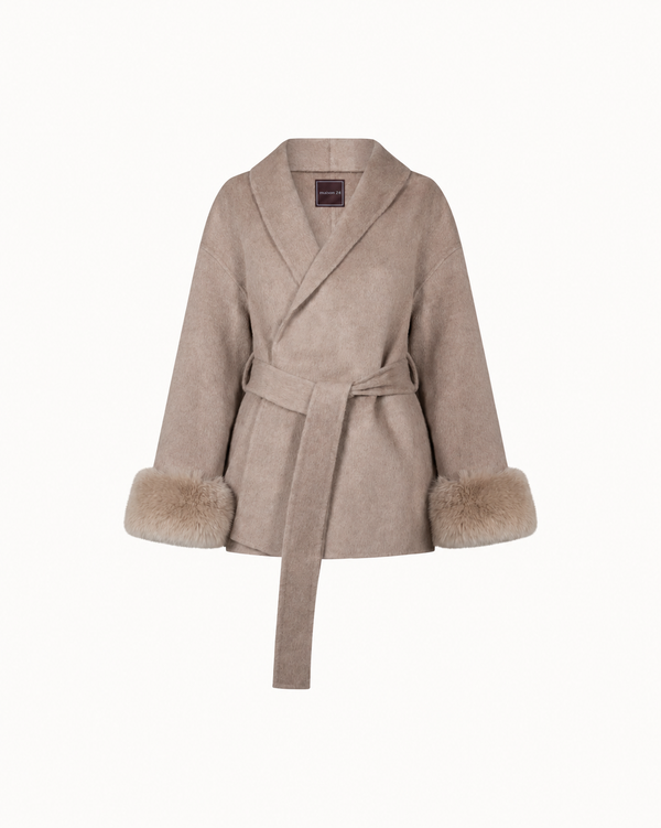 Sienna Fur Wrap Coat - Taupe