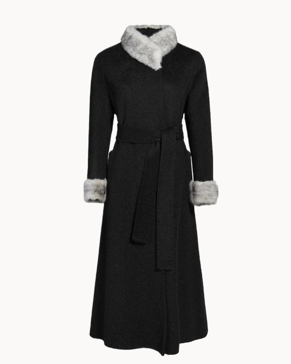 Amara Fur-Collar Coat – Noir