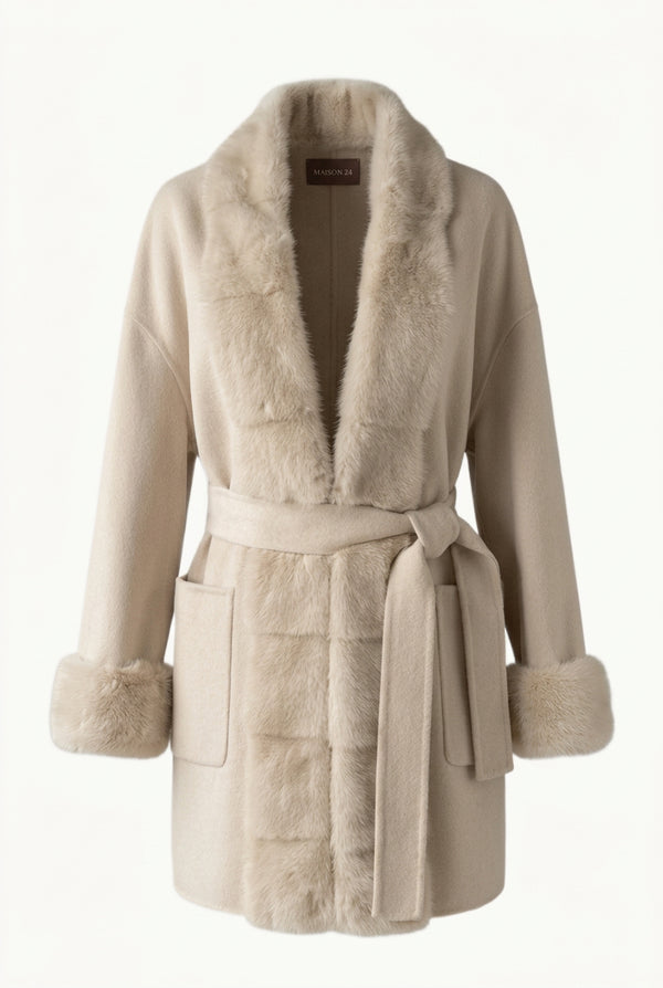 Marais Fur-Trim Coat – Cream Beige