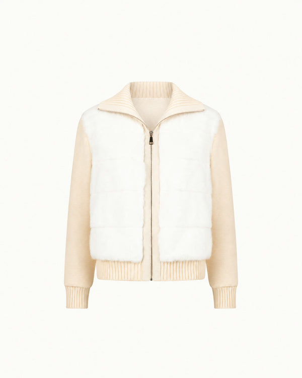 Mink Puffer Knit Jacket — Ivory